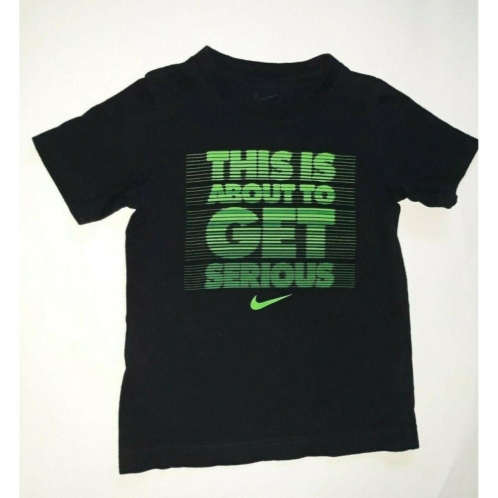 Nike THIS IS ABOUT TO GET SERIOUS T-Shirt BLACK Boys Sz 5